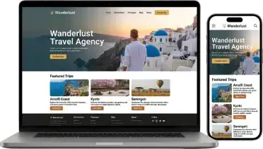 Example landing page displayed on laptop and phone